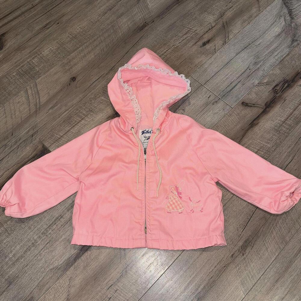 Vintage Girl's Weather Tamer Pink Spring Jacket Embroidered Lace 2T Lamb Toddler
